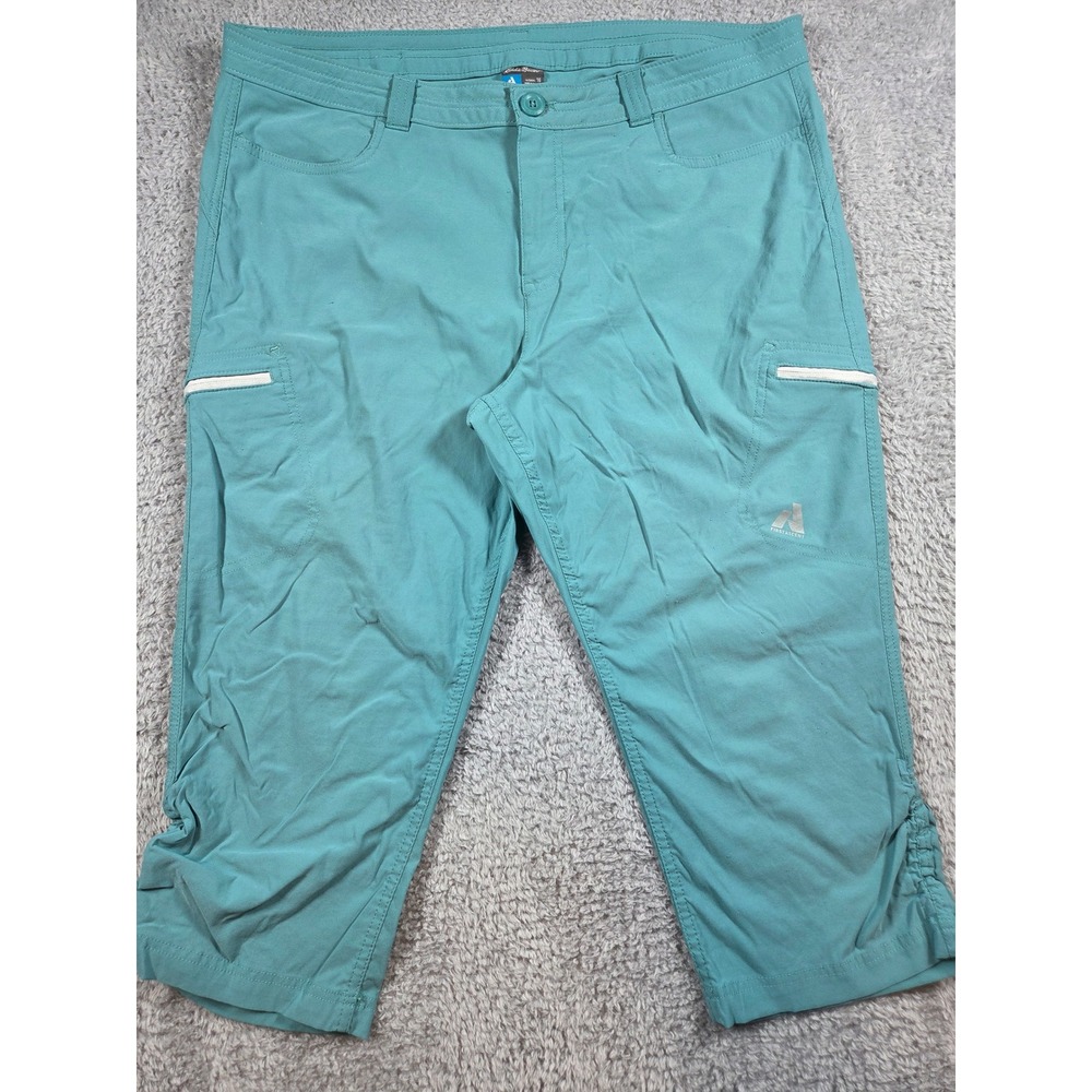 Eddie Bauer Capri Pants 16 Teal Women First Ascent Hiking Cargo Stretch Cropped